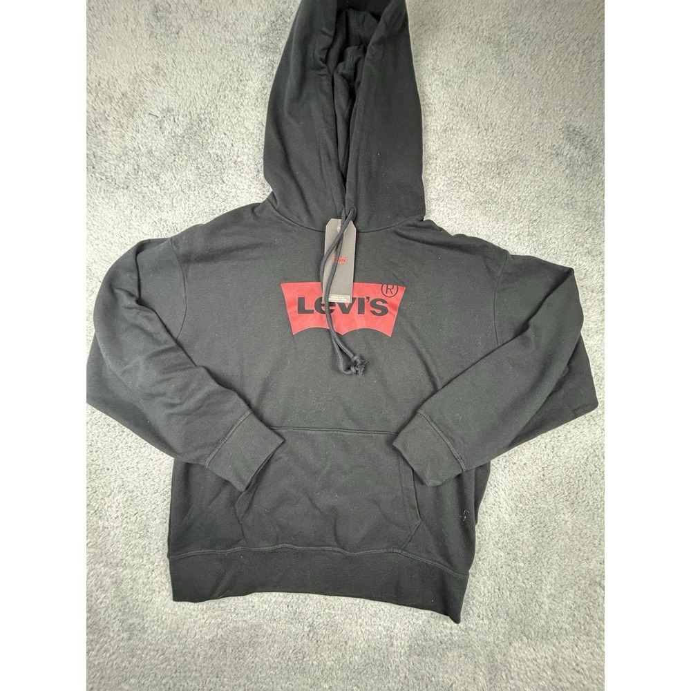 Mens Levis Red Batwing Graphic Logo Black Hoodie Pullover Mens Size Small NWT